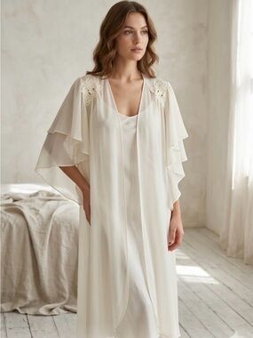 Ivory Sheer Ruffle Sleeve Kimono